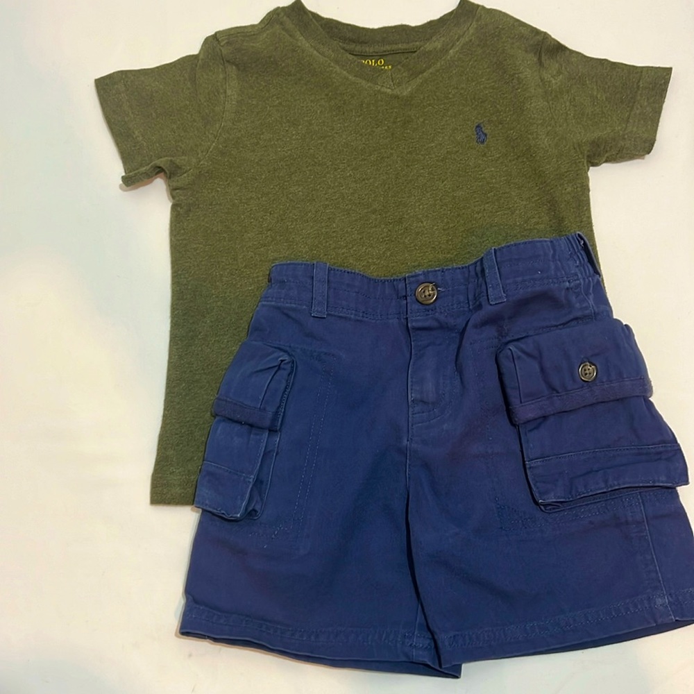 Ralph Lauren Cotton Jersey V-Neck Tee-/short set -Army Green/navy blue
